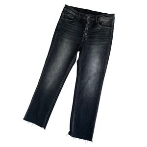 Risen Jeans Juniors 11/30 Black Mid Rise Button Fly Relaxed Skinny raw‎ Hems